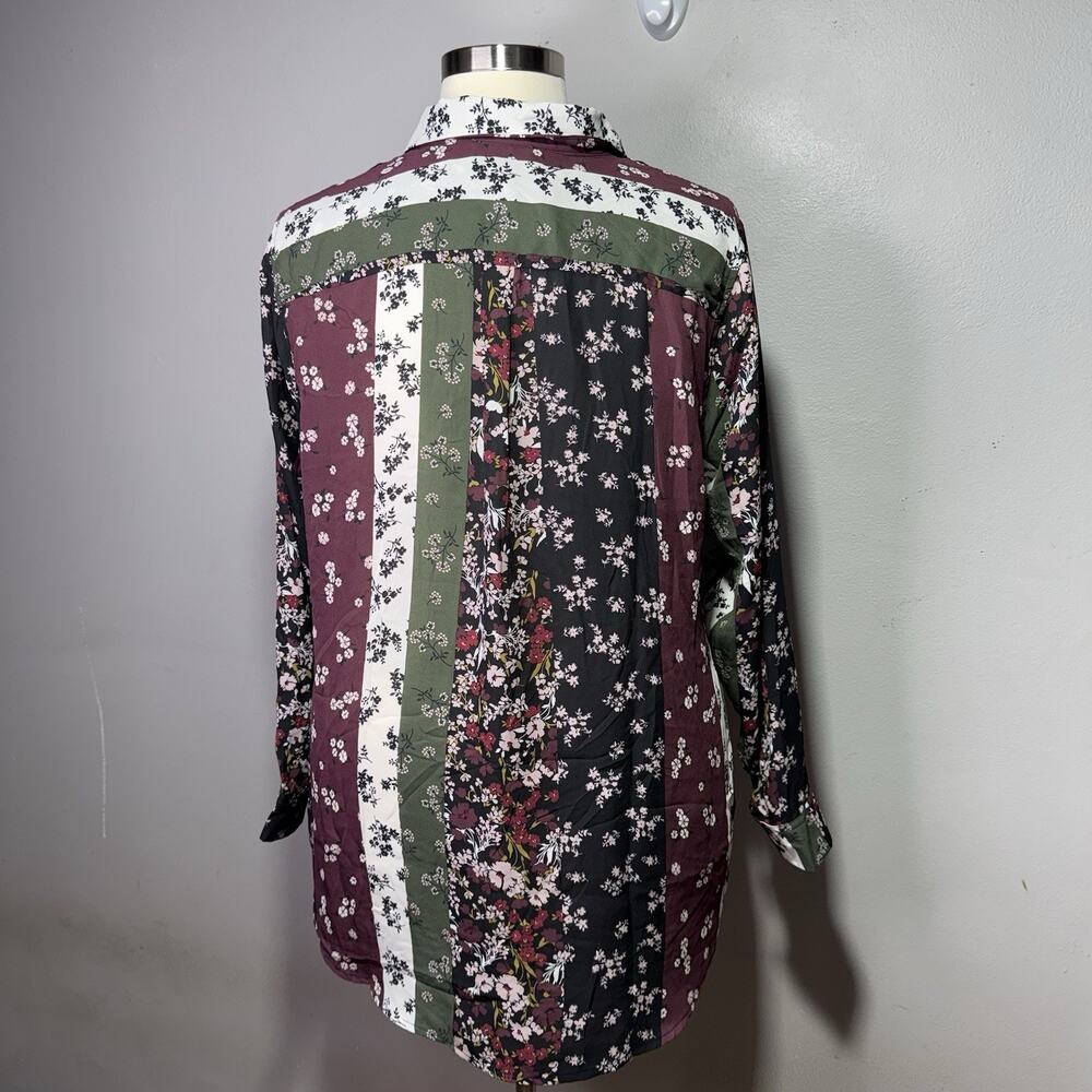 Como Blu Women’s 2X Button Front Floral Patchwork Blouse Long Sleeve Boho - Picture 3 of 10